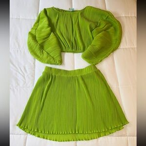 Pleated Green Skirt Set